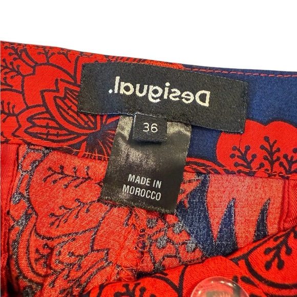Desigual Floral Trouser Palazzo Size 36 / 8US Red Navy Boho Print Varsity Stripe - Picture 6 of 16